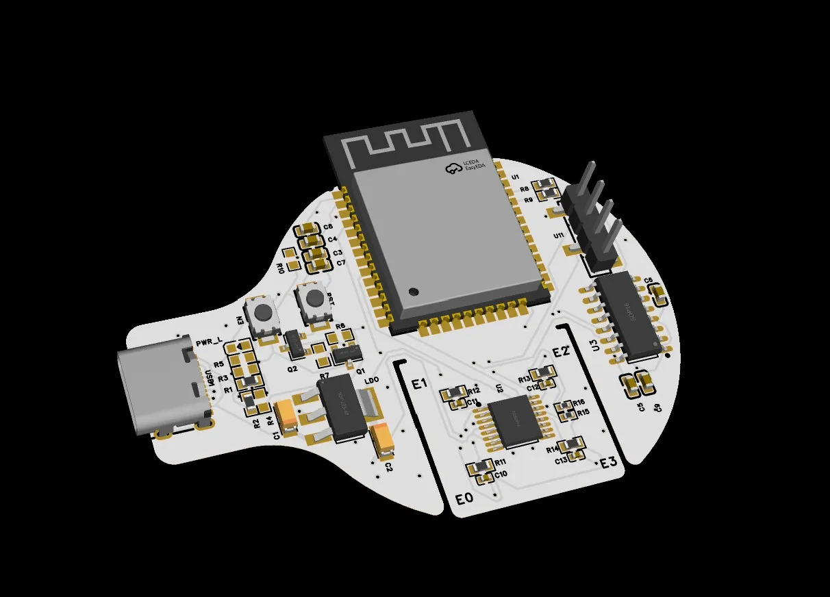 3D PCB layout view of the component side