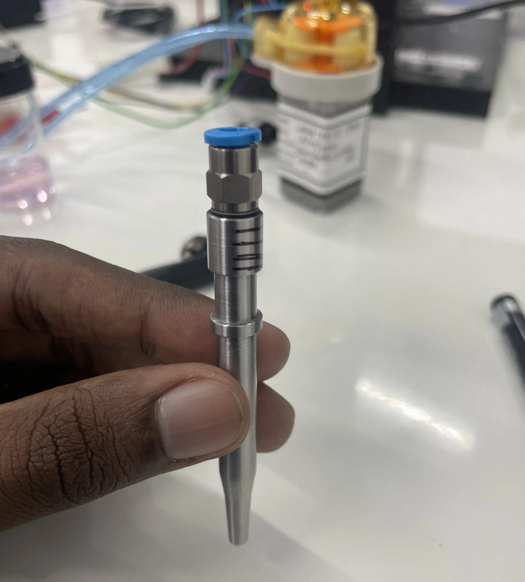 Close-up of the machined probe