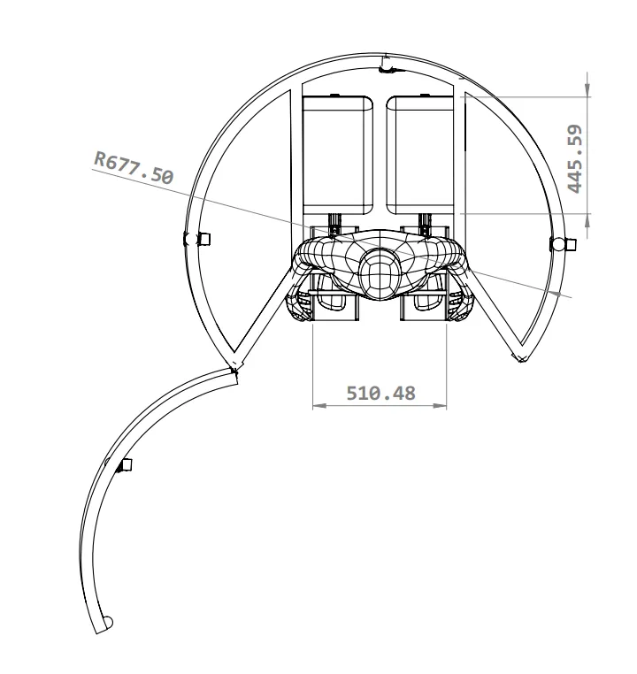 Top-view drawing of the support frame with dimensions in millimeters